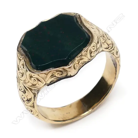 A New Zealand colonial pinchbeck and bloodstone signet ring Land Wars 1863,